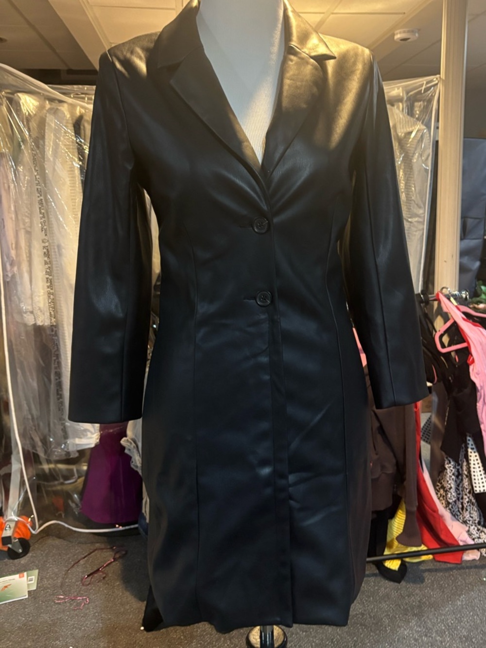 Abercrombie & Fitch Black Leather Long Blazer Coat